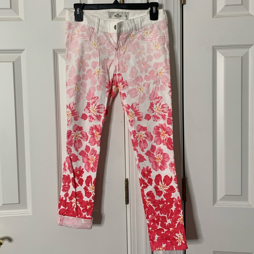 Hollister Pink Floral Jean Pants